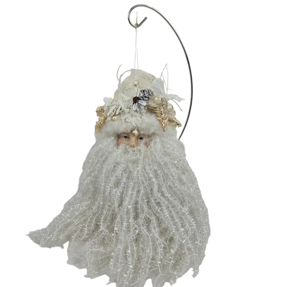 Vtg Victorian Style Winter White Old World Santa Head Ornament 10